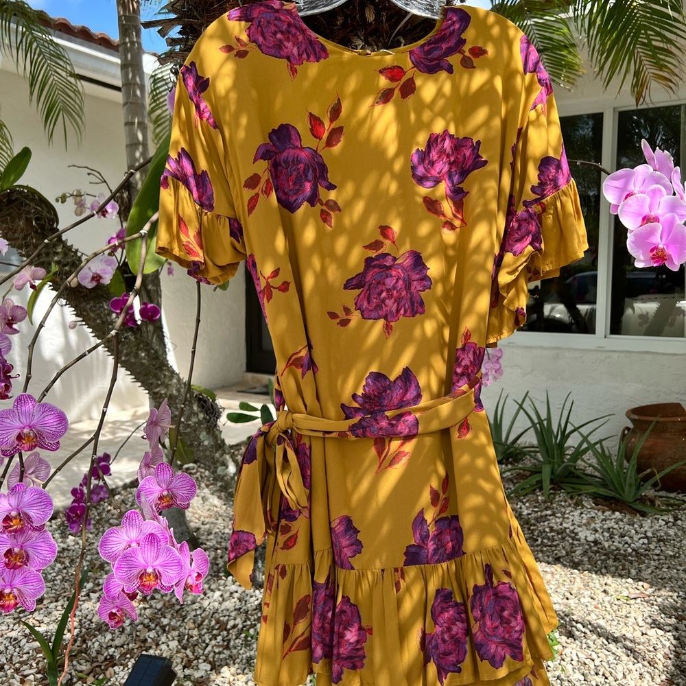 Floral Yellow Dress with Purple Accents